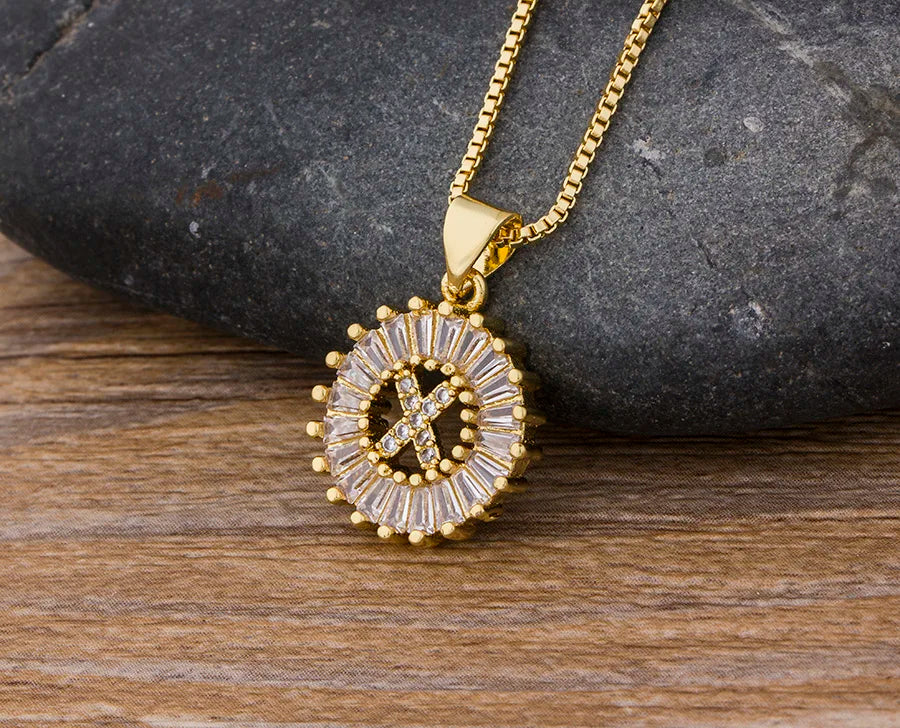 NIdin Hot Sale 2 Colors Initial Letter Pendant 26 Letters Charm Name Necklace Top Quality Copper Zircon Jewelry Birthday Gift