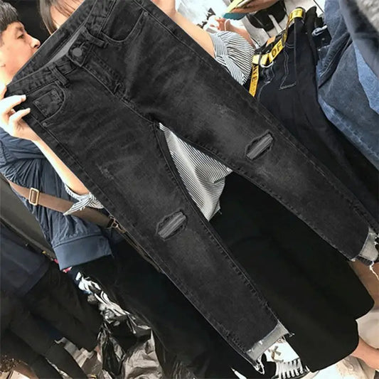 Women Denim Skinny Trousers Ripped Jeans For Women Hole Vintage Pencil Pants