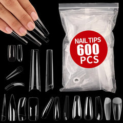 500/600Pcs Long Coffin Fake Nail Professional False Nail Full/Half Cover For Nail Tips Accessories Press On Nails Manicure Tool