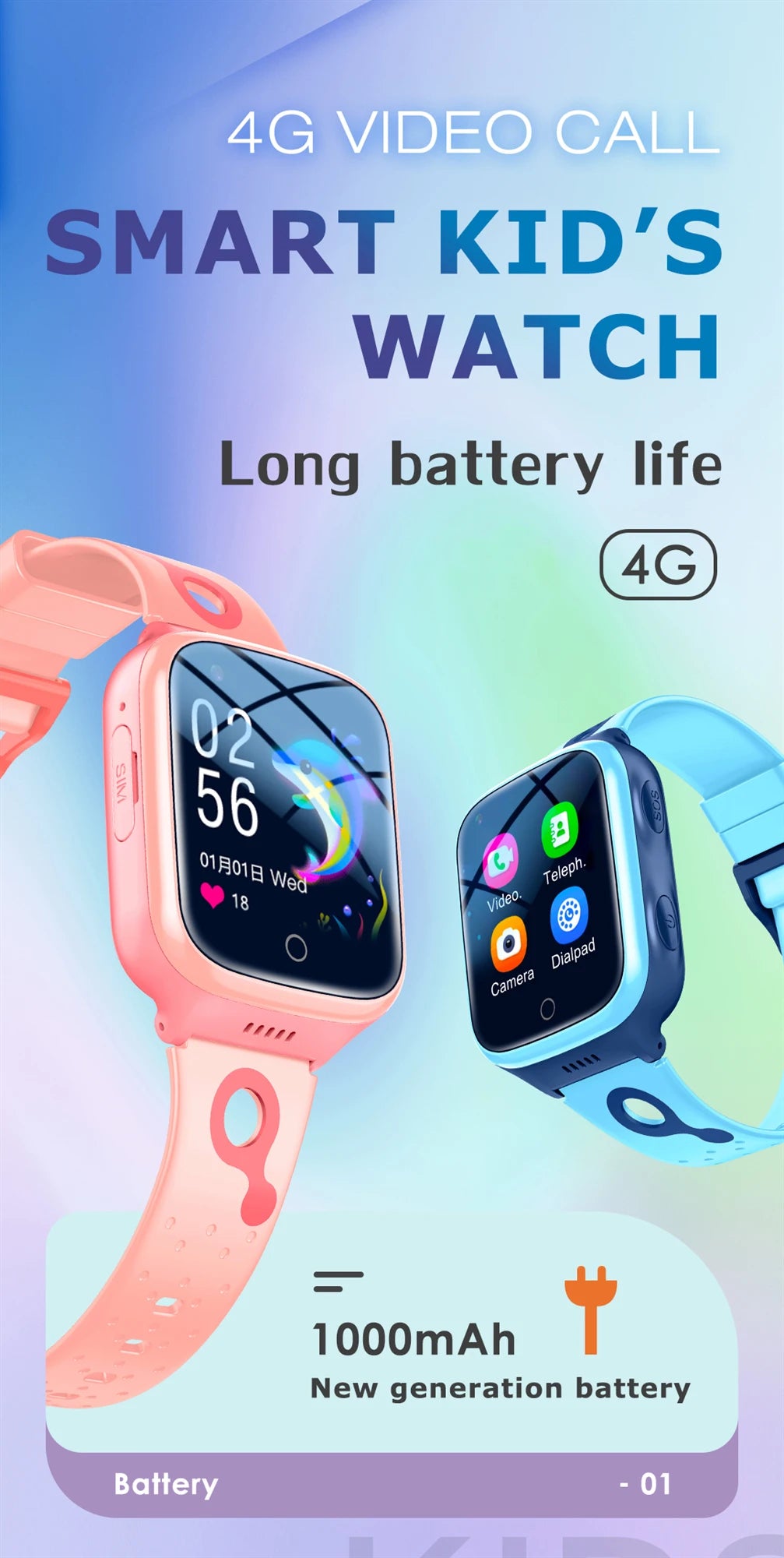 KGG 4G Smart Watch Kids GPS WiFi 1000mAh Video Call Tracker Location SOS Call Back Monitor Phone Watch Smartwatch Children Gifts