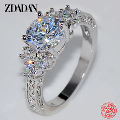 Silver 8MM Zircon Finger Ring For Women Fashion Wedding Jewelry Accessories