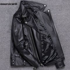 Spring Black Pu Leather Motorcycle Jacket for Men Style Long Sleeve