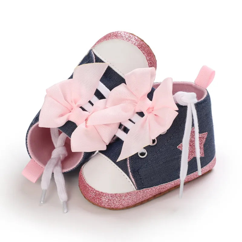 Girl Shoes First Walker Baby Shoes Soft Non Slip Sole Lovely Bow Casual Canvas