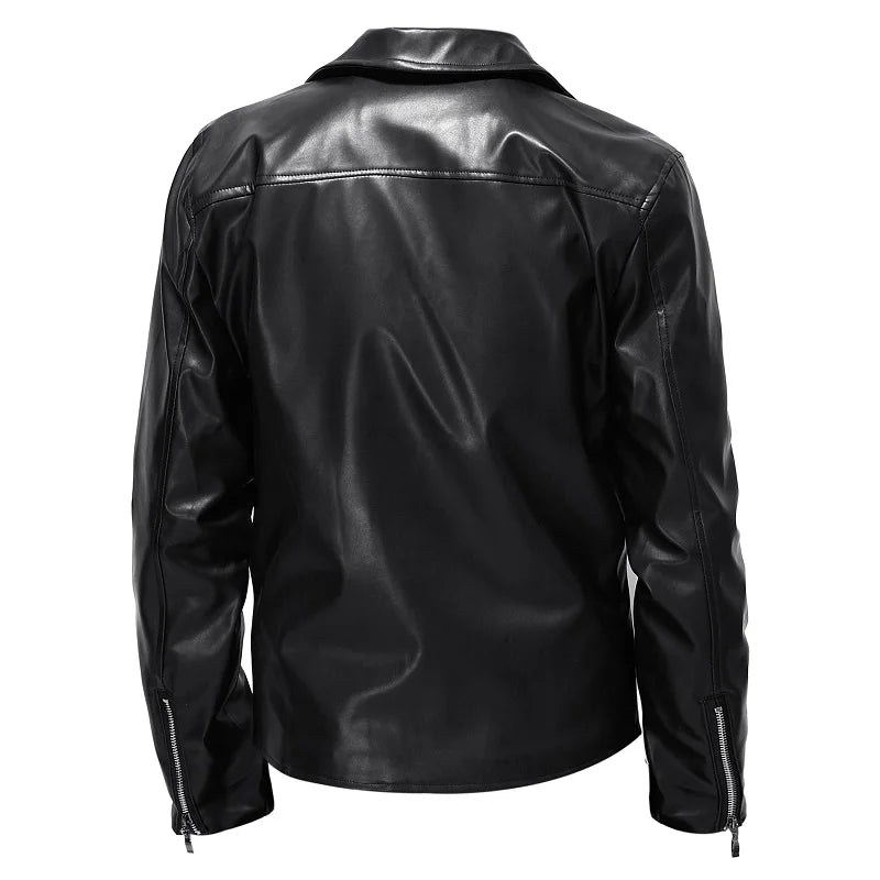 Spring Autumn Fashion Men Streetwear Black PU Leather  Jacket Mens Zipper Hip Hop