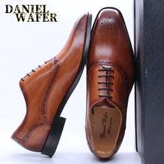 Luxury Mens Oxford Genuine Leather Shoes Black Brown Classic Shoes Brogue Lace Up