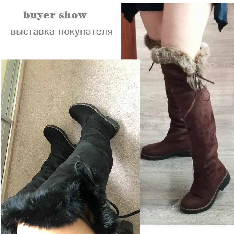 Snow Boots for Women: Fur Plush Over Knee High Boot Ladies
