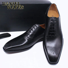 Luxury Mens Oxford Genuine Leather Shoes Black Brown Classic Shoes Brogue Lace Up
