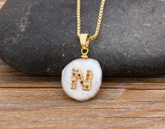 Fashion Initial Alphabet A-Z Letters Natural Freshwater Pearl Pendant Necklace