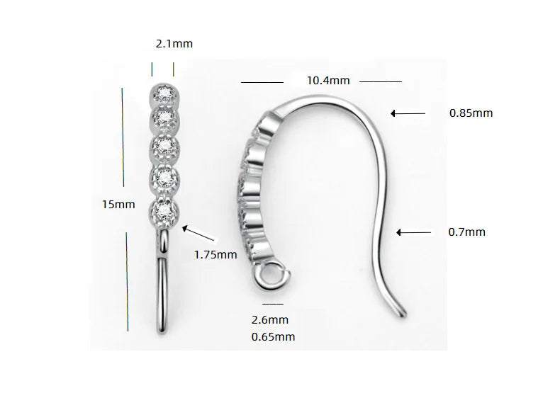 TrustDavis Real 925 Sterling Silver Fashion Dazzling CZ Opening Handmade Ear Hook Earring DIY Accessories Fine Jewelry HY365