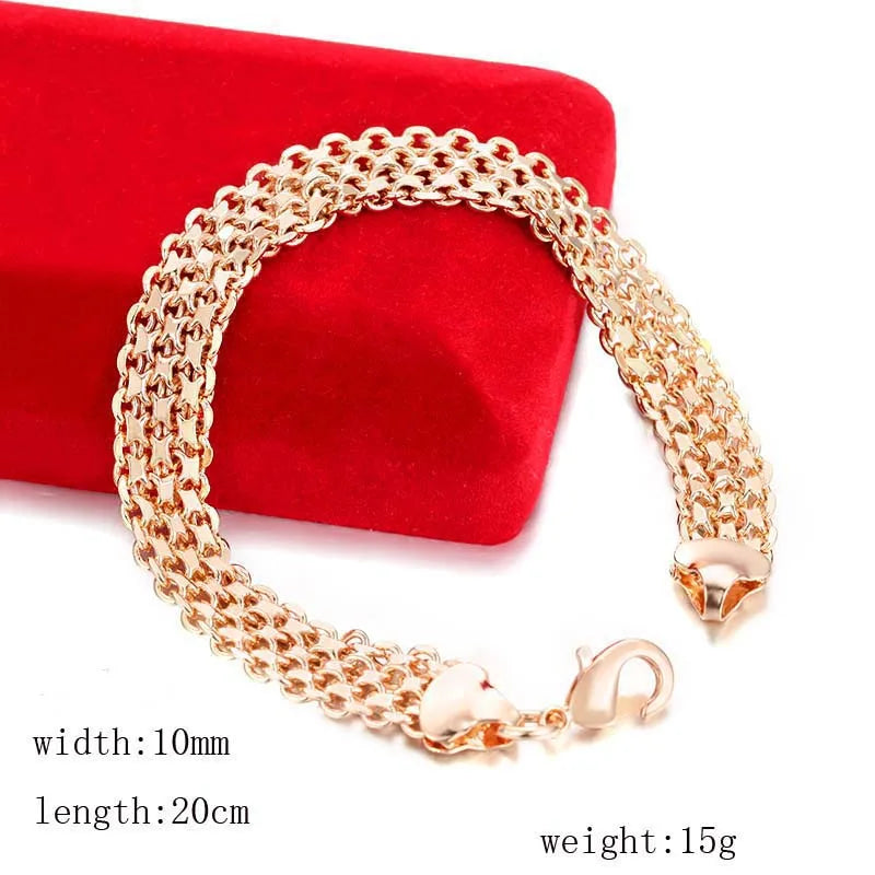 10MM 12MM Big Wide For Women Men Bracelet 585 Rose Gold Color Curb Catenary Chains(No red box)