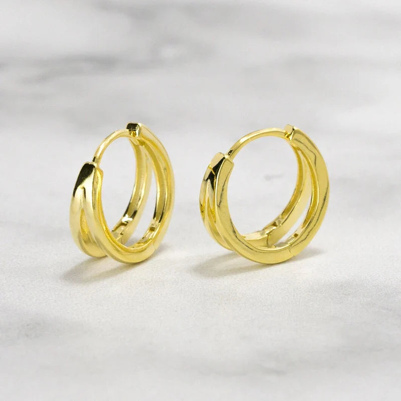 WANTME 925 Sterling Silver Simple Glossy Double Ear Buckle for Women Unique Charm Party Hoop Earrings Fine Jewelry Accessories