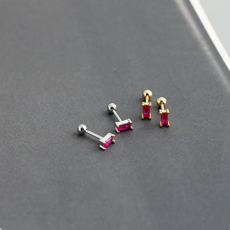 WANTME 925 Sterling Silver Colorful Square Shiny Zircon Beads Piercing Stud Earrings for Women Fashion Gothic Exquisite Jewelry