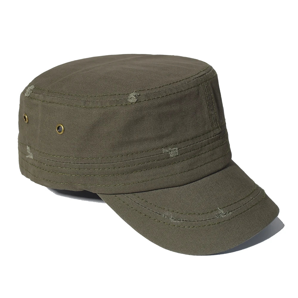 Four Seasons Washed Cotton Flat Caps Men Women Military cap Unique Design Vintage Flat Top Hat
