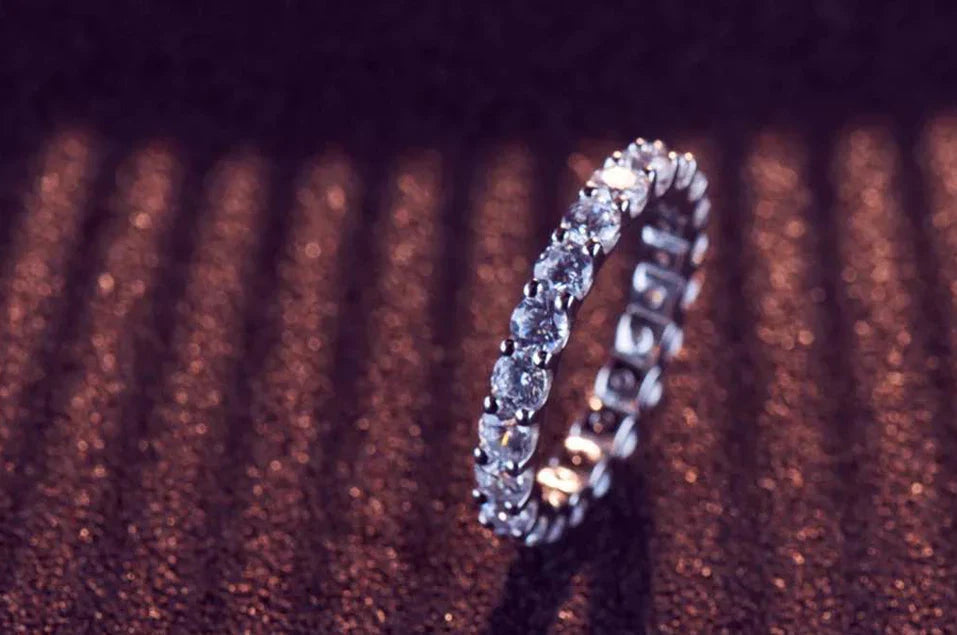 GIGAJEWE Moissanite 2.0-2.4ct 3.0mm  D VVS1 Round Cut 925 Silver Full Enternity Ring Diamond Test Passed Woman Girl Gift