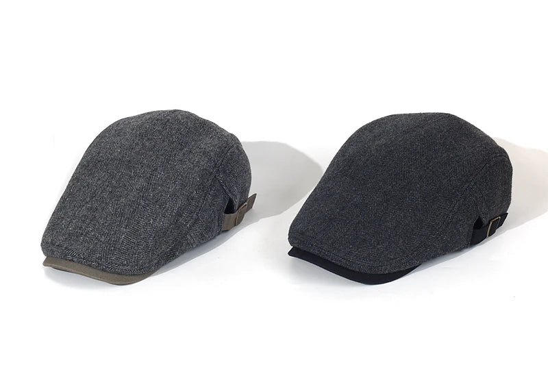 Big Size Newsboy Cap Men Winter Wool Thick Warm Vintage Herringbone Casual