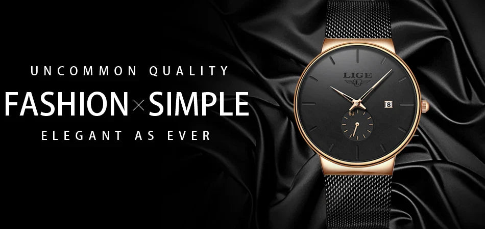 LIGE Ultra Thin Fashion Casual Ladies Watches Elegant Luxury Waterproof Business Quartz Watch for Women Gift Auto Calendar Clock