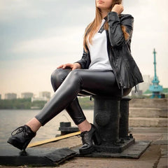 Black Leather Leggings Skinny Sexy Casual Pants Spandex Stretchy Legging Femme