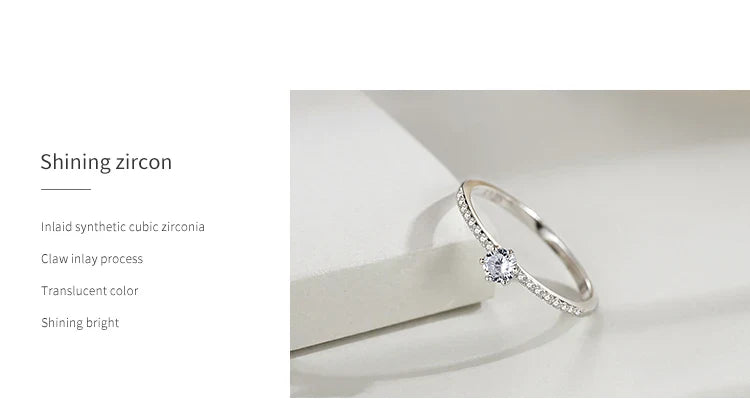 Ailmay Real 925 Sterling Silver Simple Sparkling Round Clear Zircon Ring For Women Classic Luxury Wedding Accessories Jewelry