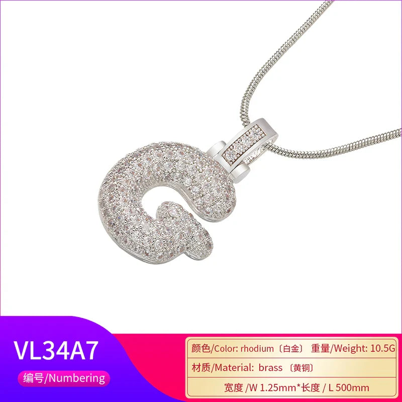 ZHUKOU 1.25x500mm Fat and lovely crystal brass silver color  letter necklace for women friends birthday gift model: VL34