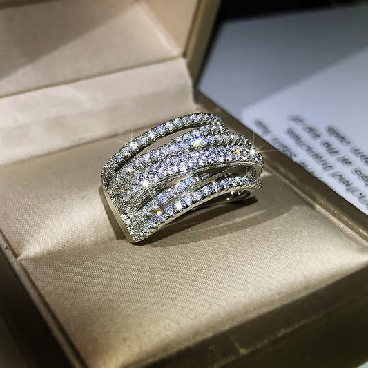 exaggerated micro-inlaid zircon ring for women 925 silver personality ring full zircon