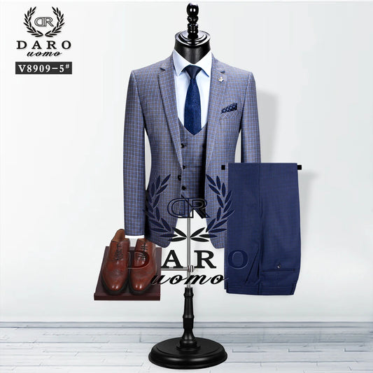 Men Suit Style Blazer Vest 3Piece Blue Grey Slim Fit Fashion Suit  Business