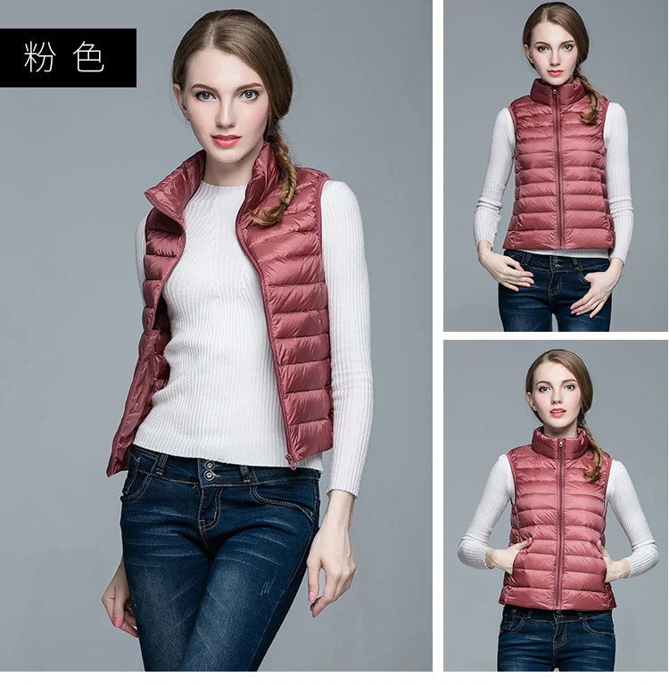 Women's White Duck Down Vest Sleeveless Jacket Winter Light and Warm