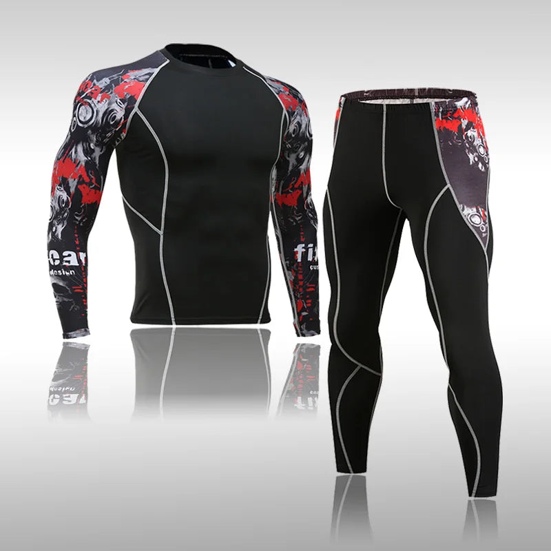 Men's Sports Suit MMA Running Quick-Drying Sportswear Compression Suit Fitness Training 3-Piece Sports Tights