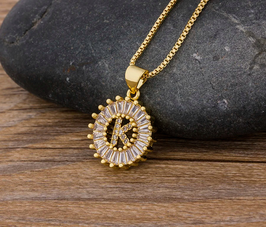NIdin Hot Sale 2 Colors Initial Letter Pendant 26 Letters Charm Name Necklace Top Quality Copper Zircon Jewelry Birthday Gift