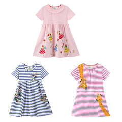 Jumping Meters Summer Girls Dresses Floral Baby Clothes Short Sleeve