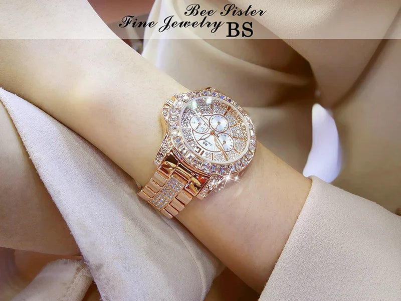 Women Watches Quartz Diamond Luxury Watch Fashion Top Brand Wristwatch Fashion Watch Ladies Crystal Jewelry Rose Gold Watch