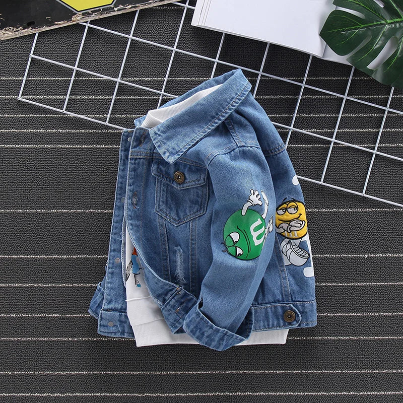 Kid Boys Jeans Coats Cartoon M Printed Denim Jackets Blue Baby Girls Children Clothing