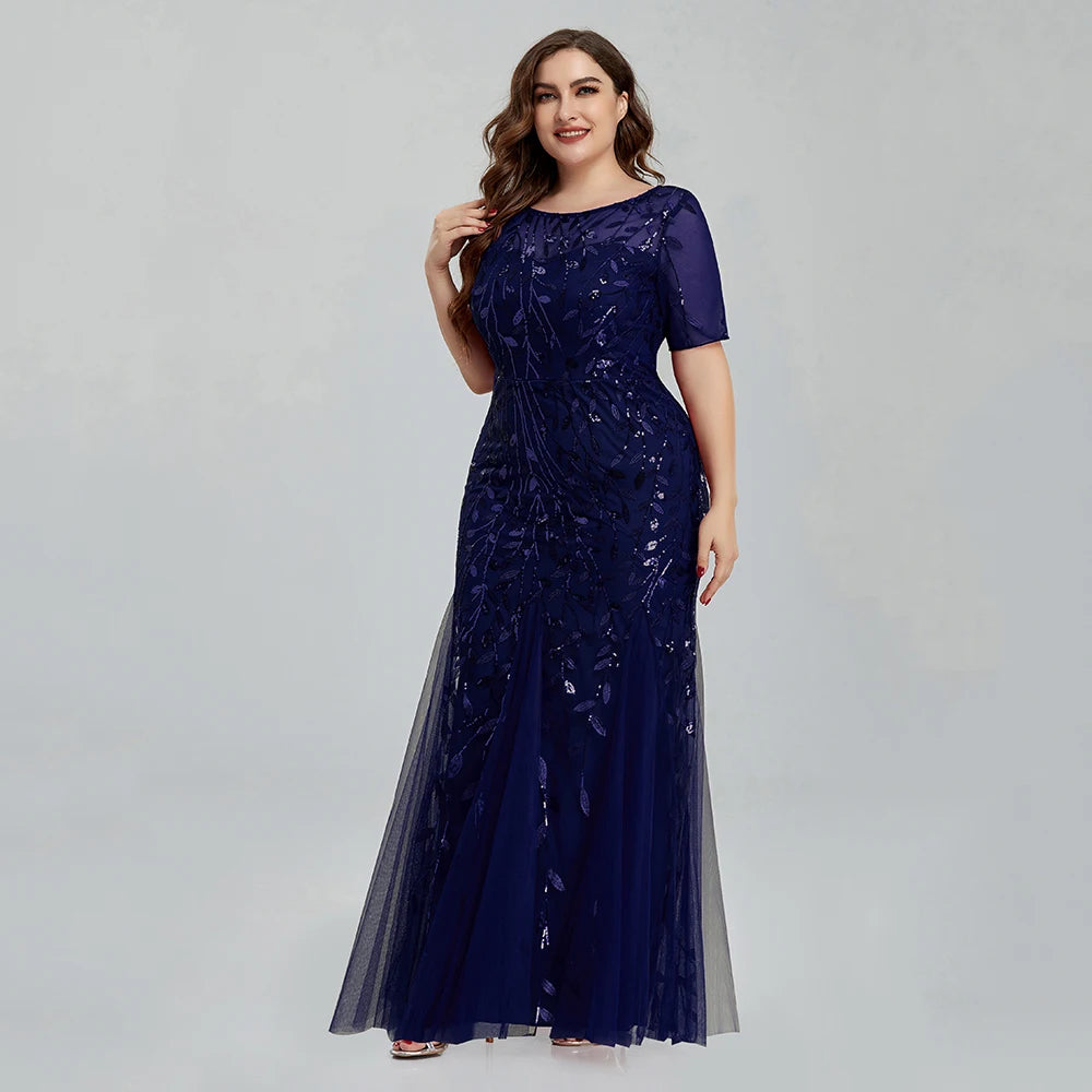 Homecoming Dresses: Women Plus Size Sequin Mesh Embroidery Mermaid  Evening Dress