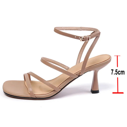 Meotina Sandals Women Shoes Square Ankle Strap Sandals Thin High Heels