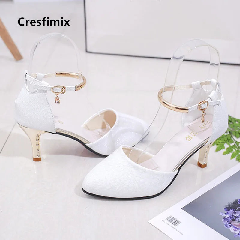 Women Fashion High Quality White Pointed Toe Buckle Strap Pu Leather Stiletto Ladies Casual Pink Comfort High Heel Shoes G5776
