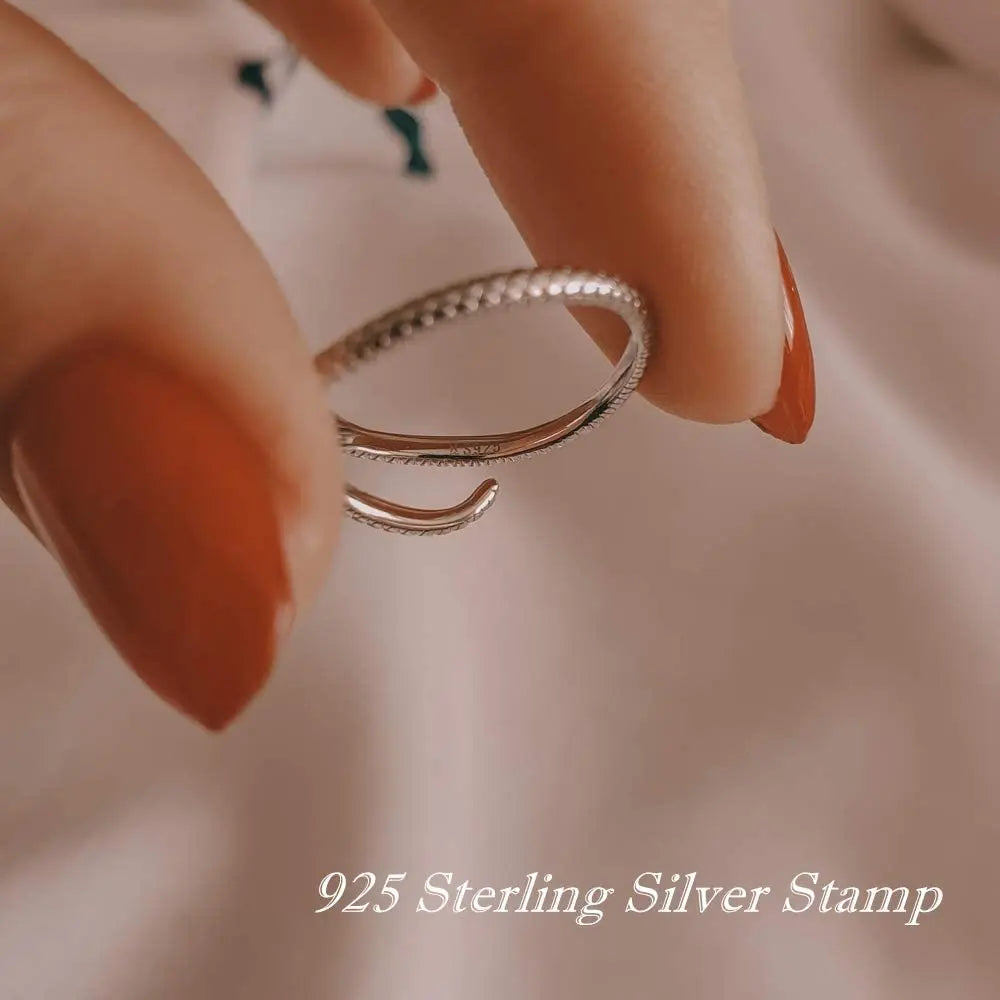 BAMOER 925 Sterling Silver Platinum Plated Adjustable Ring, Green Zircon Retro Textures Snake Ring Fashion Jewelry 4 Colors