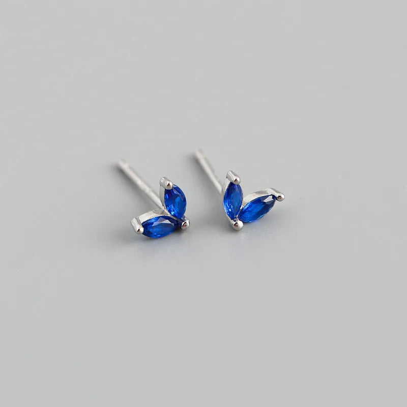 WANTME 925 Sterling Silver Fashion Korean Chic Blue Horse Eye Zircon Stud Earrings for Women Teen Simple Color Piercing Jewelry