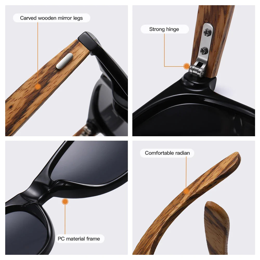 GM Brand 2021 Fashion 100%Handmade Natural Wooden Men Sunglasses Polarized Sun Glasses Women UV400 With Wooden Box