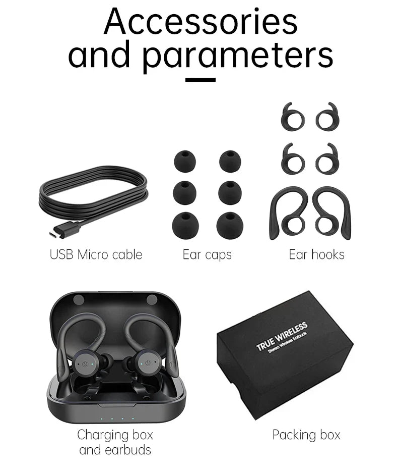 Bluetooth Earphone Dual Wear Style Sport Wireless Headset Earbuds Stereo