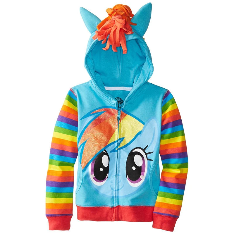 Ready Stock Little Pony Girls Jackets Autumn Cartoon Fashion Hooded Boys Outerwear Christmas Coat 3 4 5 6 7 8 Years Kids Clothes