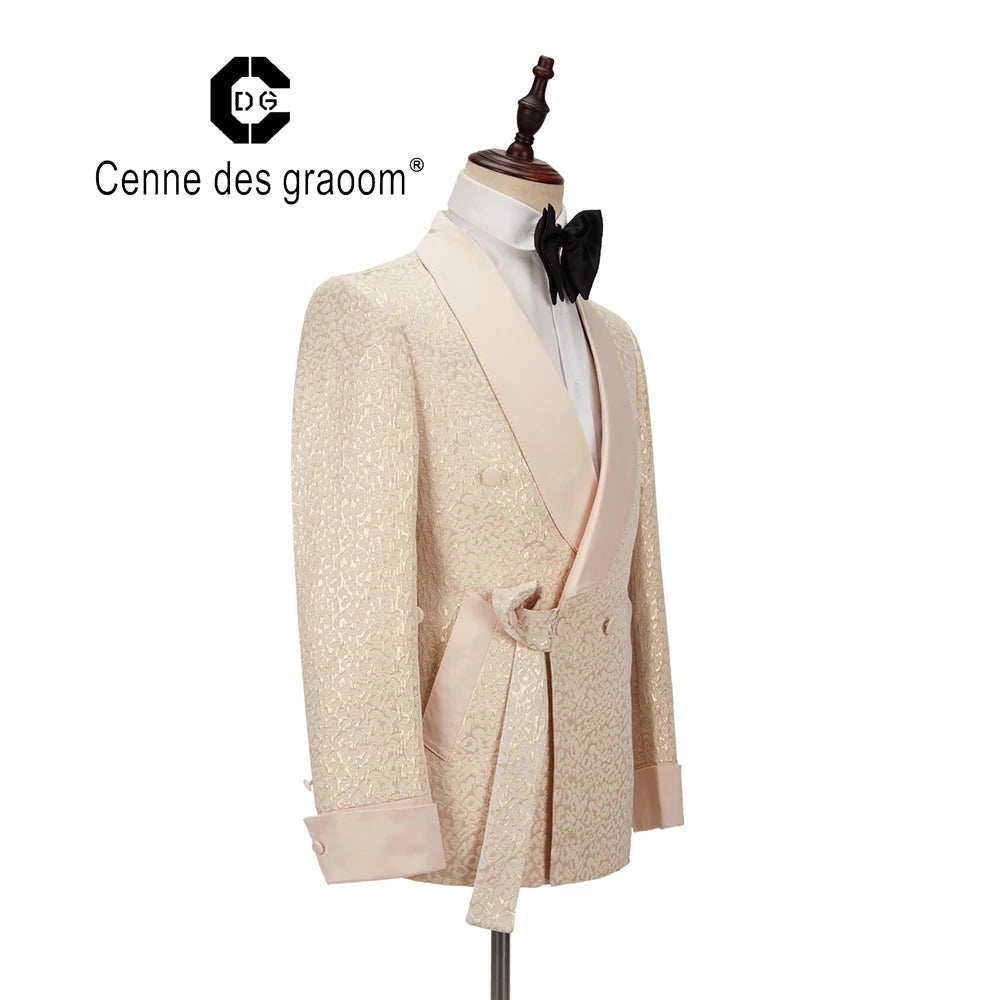 Cenne Des Graoom New Men Suit Tailor-Made Costume 2 Pieces Blazer Pants Shawl Lapel Satin Wedding Party Groom Tuxedo On Stage