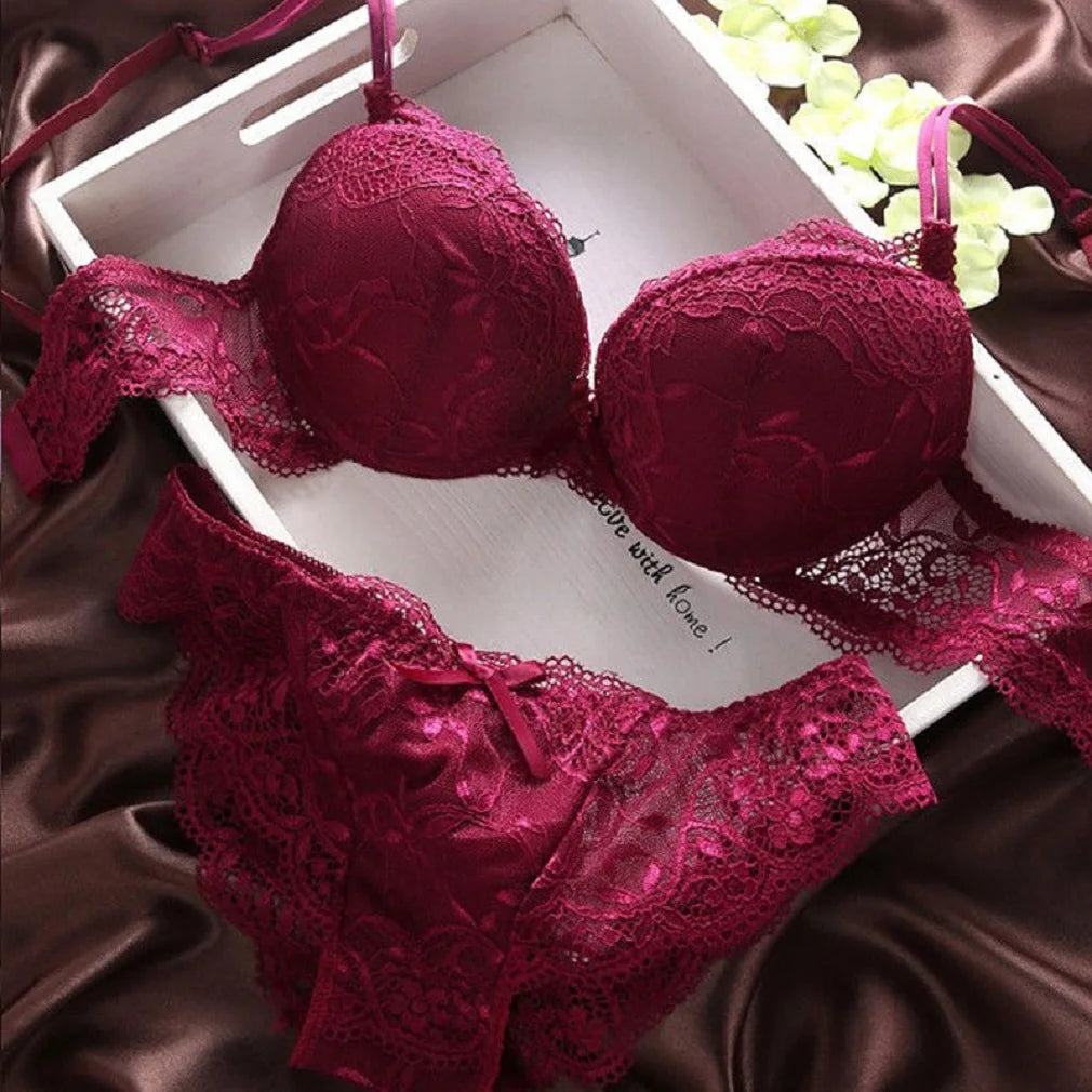 Women's Push Up Embroidery Lace Floral Bra Sets Panties Underwear 5 Colors