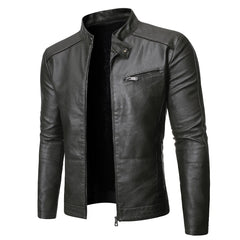 Leather Jacket Men Spring Autumn Coat Motorcycle Biker Slim Fit Outwear Male