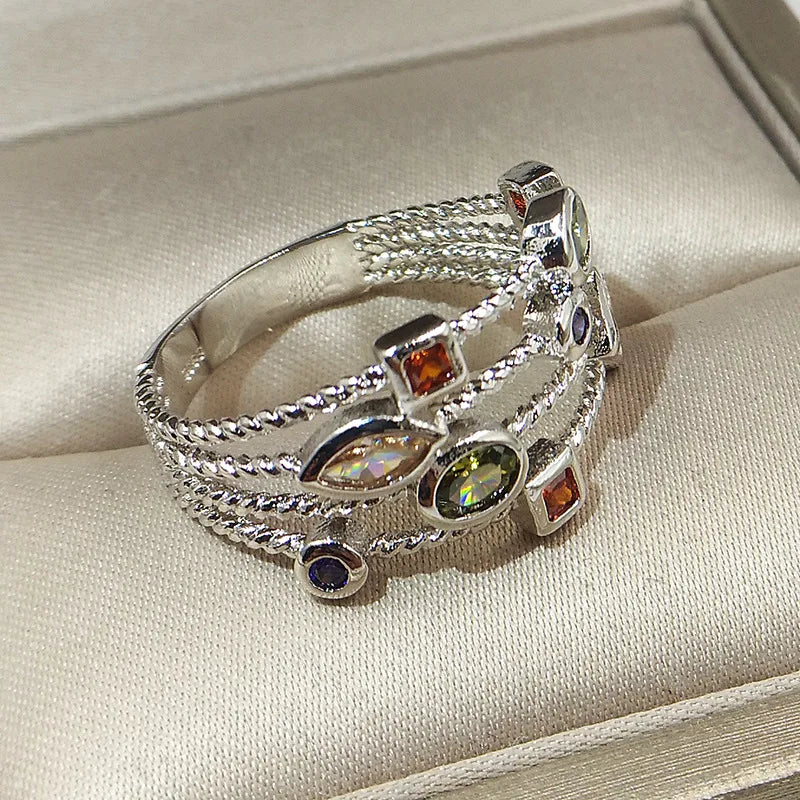 Genuine S925 Stamp Silver Color Rings for Women Hollow Engagement Ring Bijoux