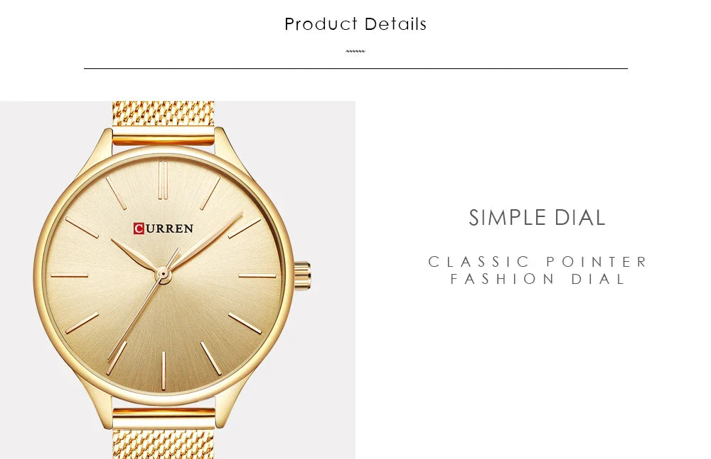 CURREN Original Women's Luxury Watch Matte Dial Japanese Quartz Movement Stainless Steel Mesh Strap with Box