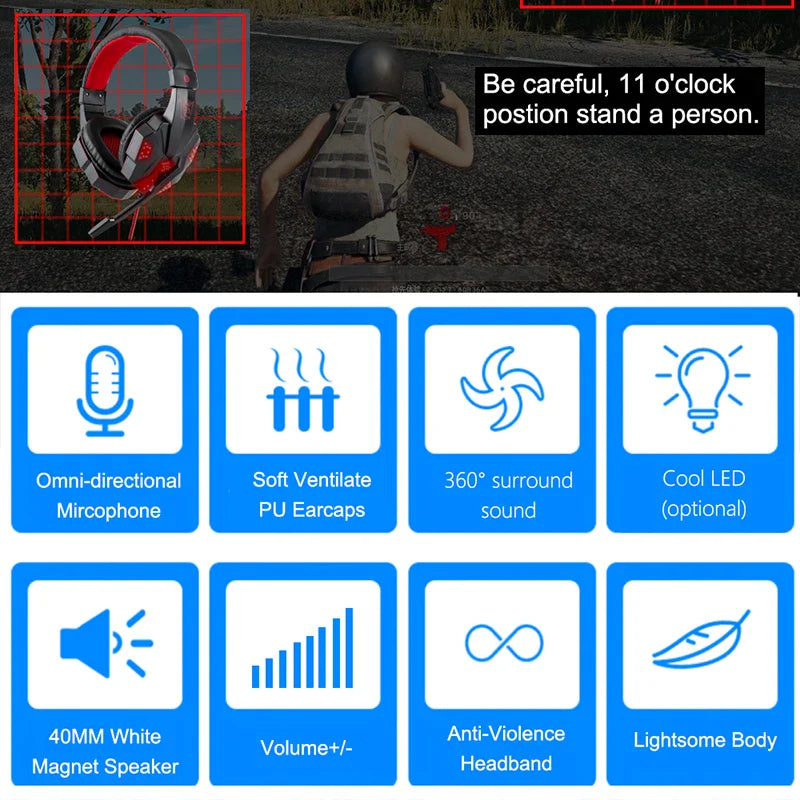 Wired Gaming Headphones With Microphone Led Light For Computer PS4 PS5 Xbox