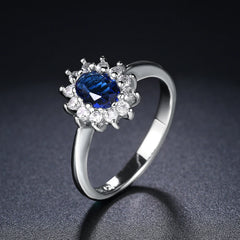 Lady Princess Diana Rings for Women Bridal Blue Crystal Wedding Engagement Promise