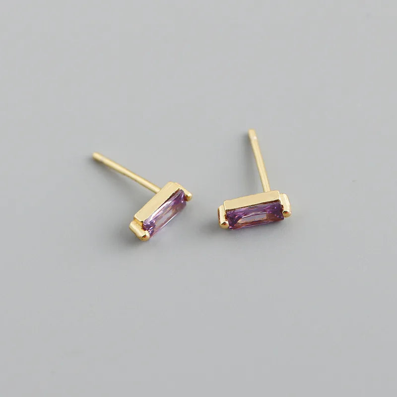 WANTME 925 Sterling Silver Colorful Square Shiny Zircon Beads Piercing Stud Earrings for Women Fashion Gothic Exquisite Jewelry