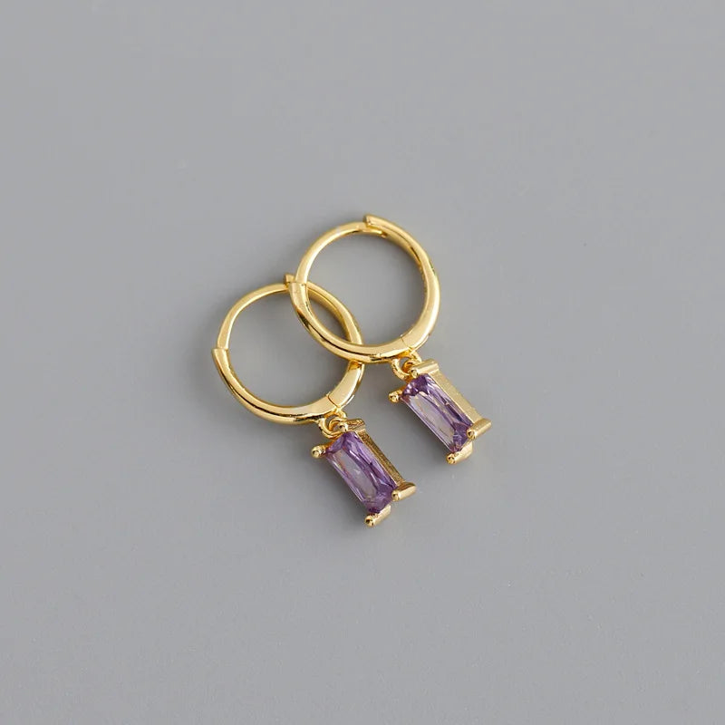 WANTME 925 Sterling Silver Colorful Square Shiny Zircon Beads Piercing Stud Earrings for Women Fashion Gothic Exquisite Jewelry