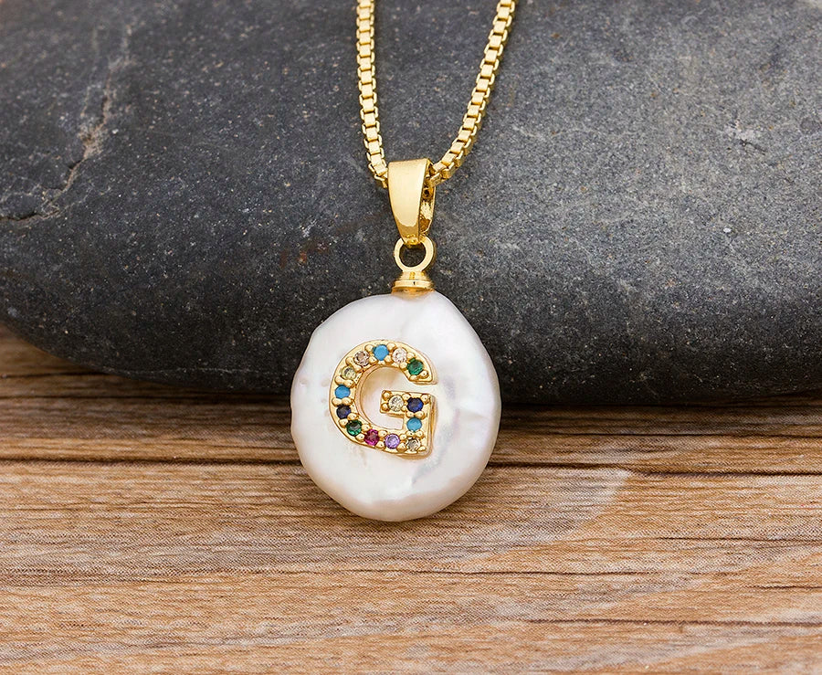 Fashion Initial Alphabet A-Z Letters Natural Freshwater Pearl Pendant Necklace