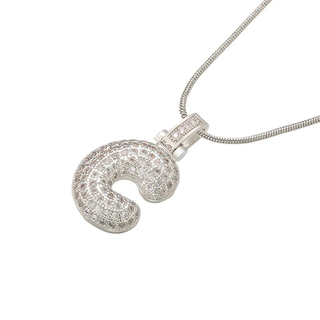 ZHUKOU 1.25x500mm Fat and lovely crystal brass silver color  letter necklace for women friends birthday gift model: VL34